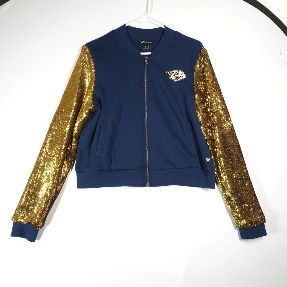 The Wild Collective Nashville Predators Jacket Womens M Navy Gold Sequin NHL Fan